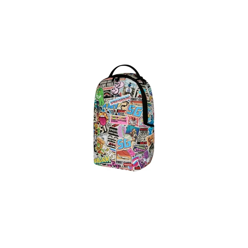 Sprayground Life's a Movie Backpack Multi Color Punk Sticker Shark Bag Limited